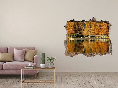 3D wall hole wallpaper Autumn scenery in the park