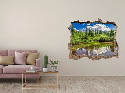 3D wall hole wallpaper A green paradise by the pond