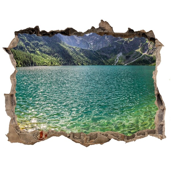 3D wall hole wallpaper Lake in the mountains