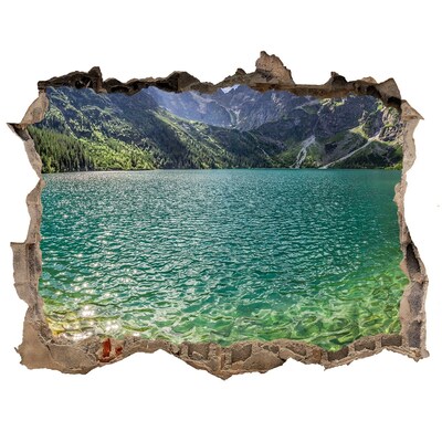 3D wall hole wallpaper Lake in the mountains