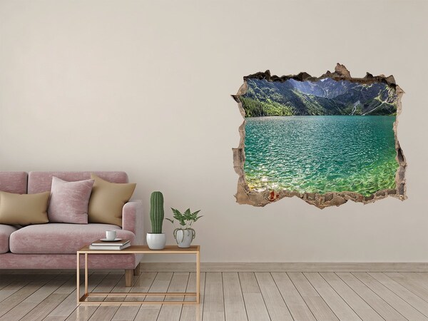 3D wall hole wallpaper Lake in the mountains
