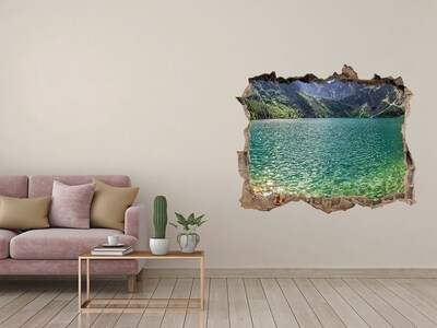 3D wall hole wallpaper Lake in the mountains