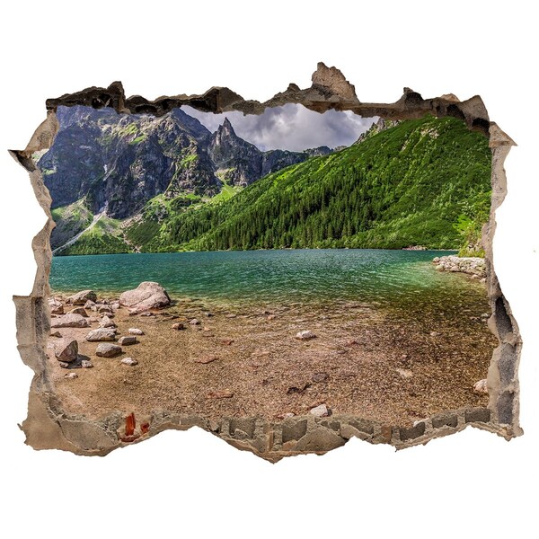 Hole in the wall decal Mountain lake in the valley