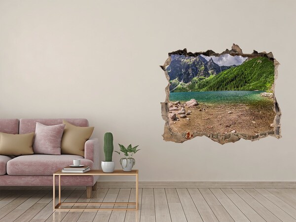 Hole in the wall decal Mountain lake in the valley