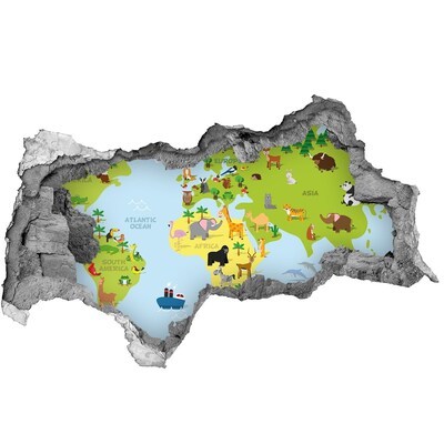 3D wall hole wallpaper Animal map of the world