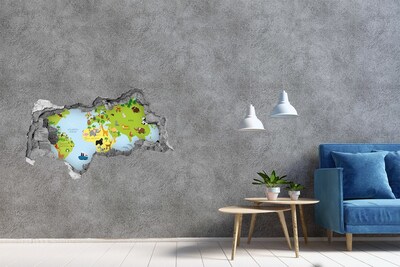 3D wall hole wallpaper Animal map of the world