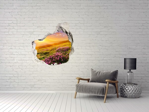 Hole wall sticker Mountain landscape at sunset