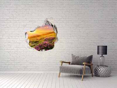 Hole wall sticker Mountain landscape at sunset