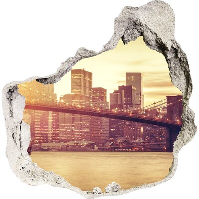 Hole in the wall sticker Brooklyn Bridge at sunset
