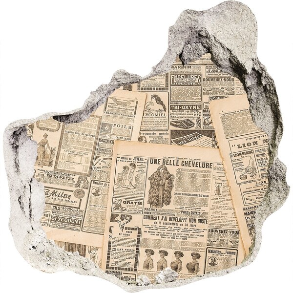 3D wall hole Old newspaper in a hole in the wall