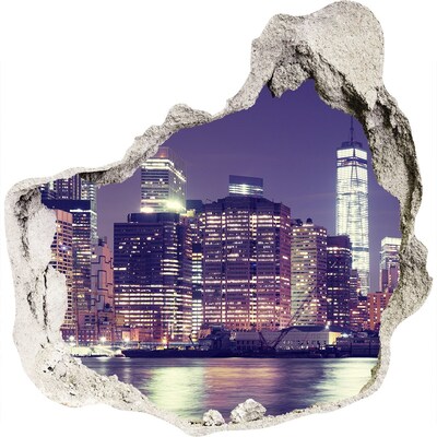 Hole wall sticker New York skyline at night
