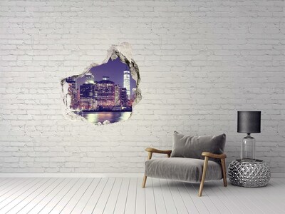 Hole wall sticker New York skyline at night