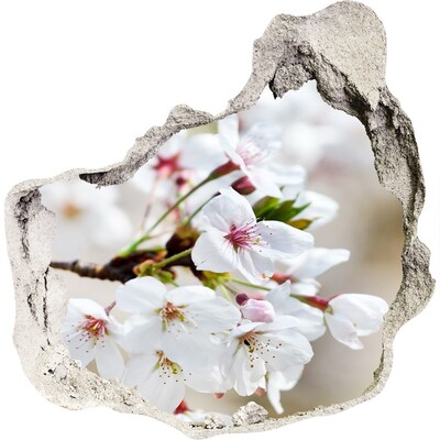 3D wall hole wallpaper Cherry blossoms in a ruined wall