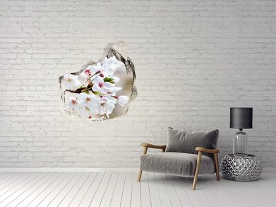 3D wall hole wallpaper Cherry blossoms in a ruined wall