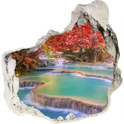 3D wall hole Tropical waterfall in autumn colors