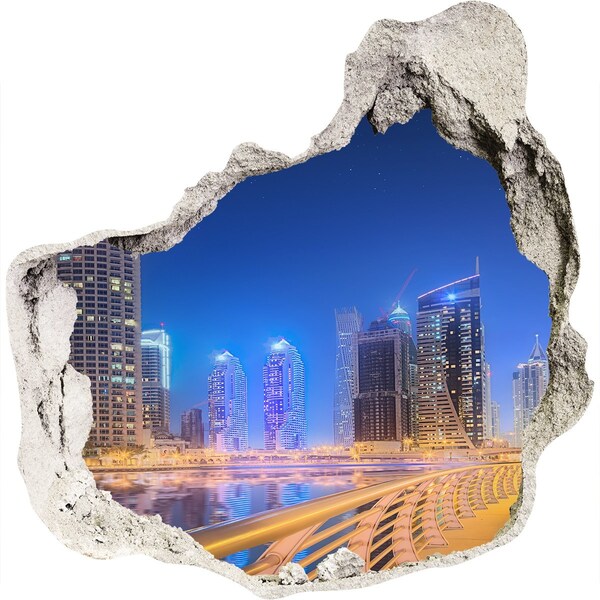 Hole wall sticker Modern city at night