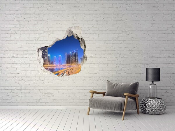Hole wall sticker Modern city at night