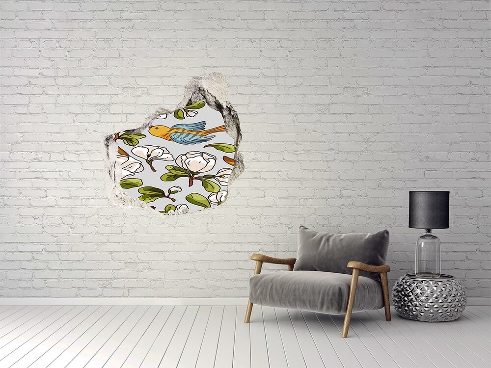 3D wall hole wallpaper Flowers and birds