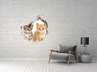 Hole in the wall sticker Cat friends behind the hole
