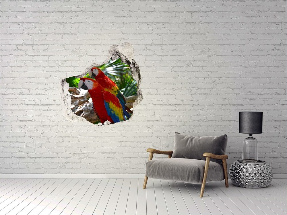 3D wall hole wallpaper Ary parrots