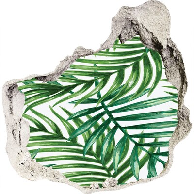 3D wall hole wallpaper Green palm leaves