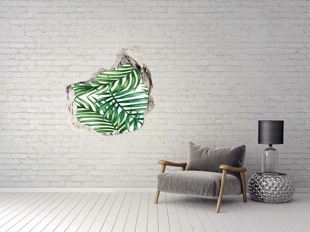 3D wall hole wallpaper Palm leaves