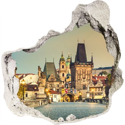 Hole in the wall sticker Prague in the light of sunset