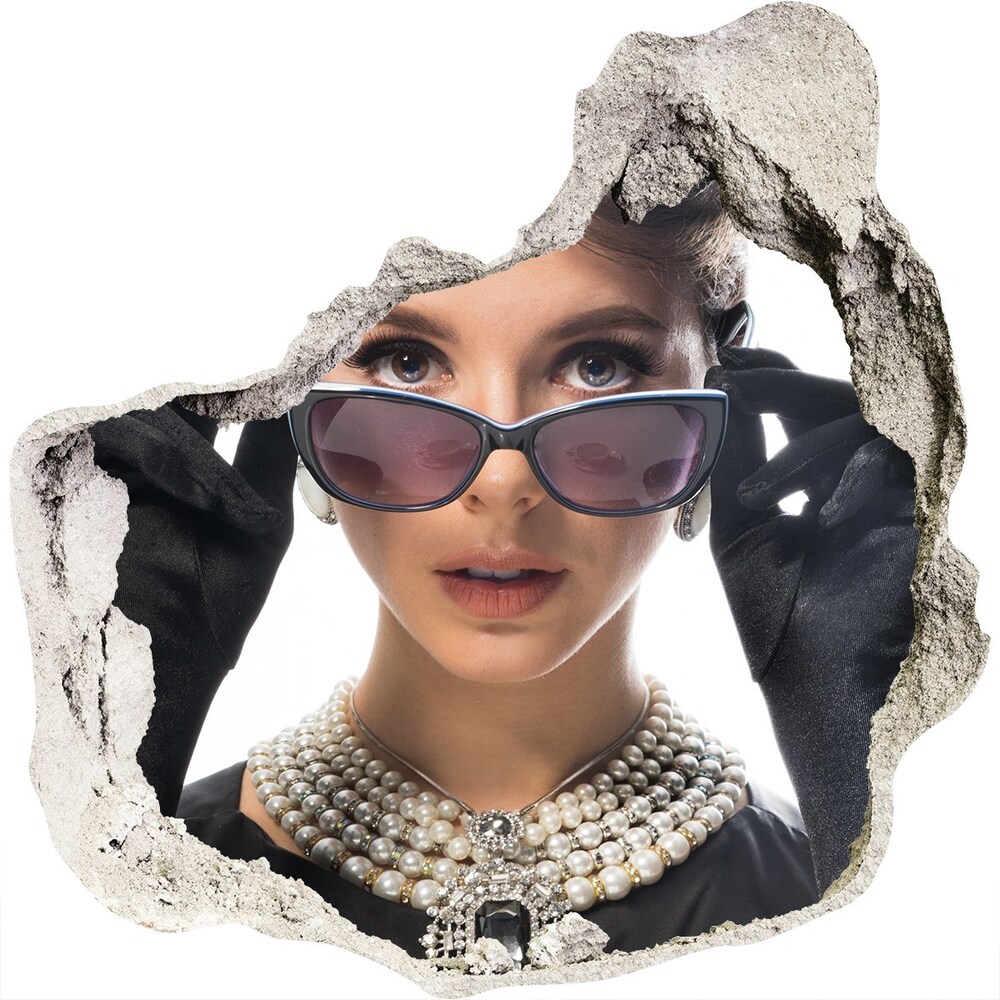 Hole in the wall decal Woman with glasses