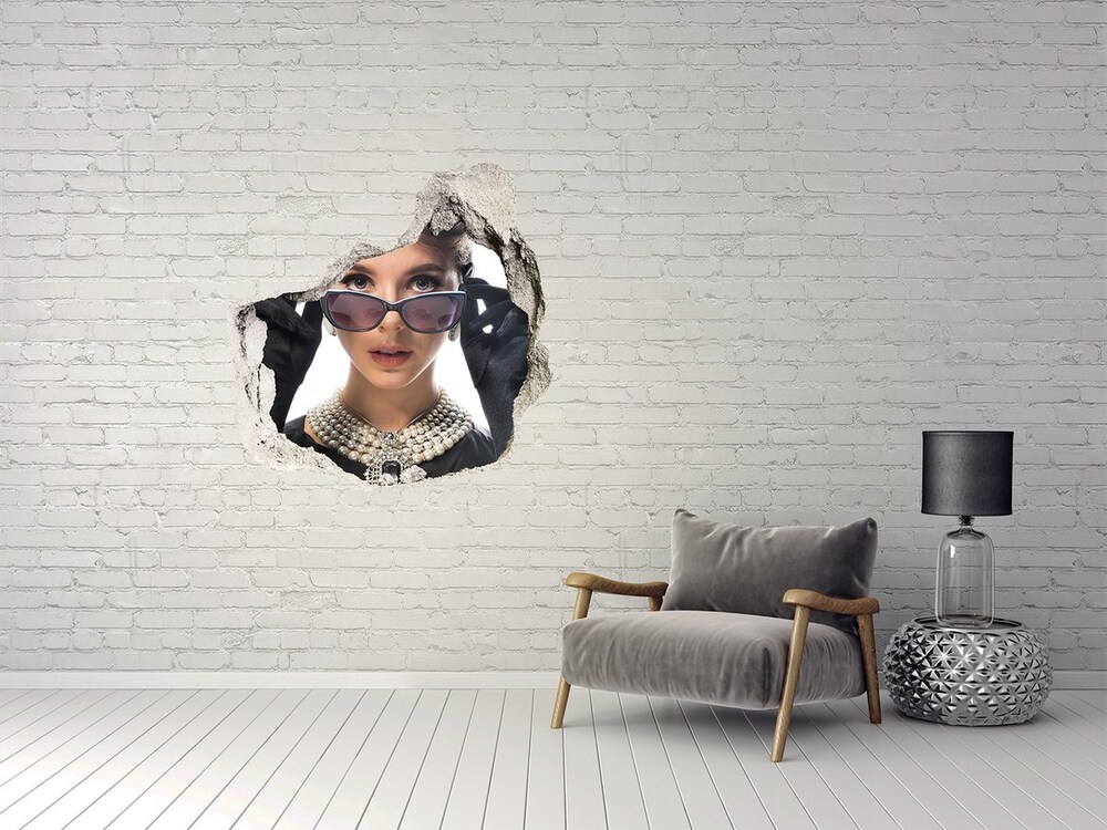 Hole in the wall decal Woman with glasses