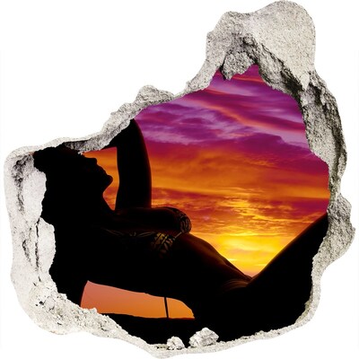3D wall hole wallpaper Sunset over the sea