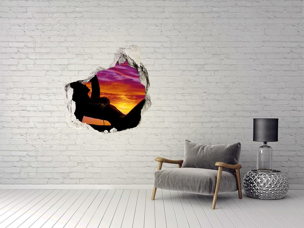 3D wall hole wallpaper A woman's silhouette