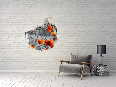 3D wall hole wallpaper Field poppies