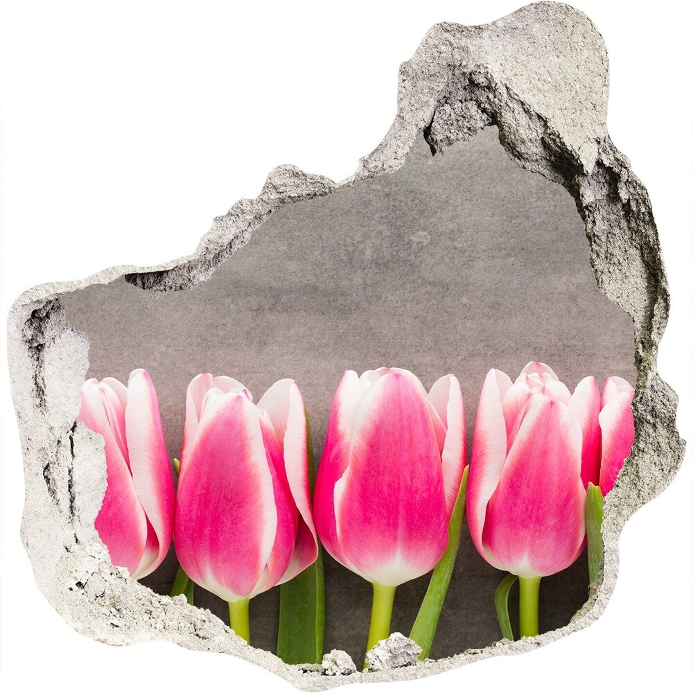 Hole in the wall sticker Pink tulips