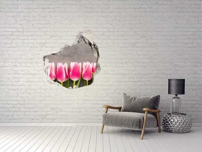 Hole in the wall sticker Pink tulips