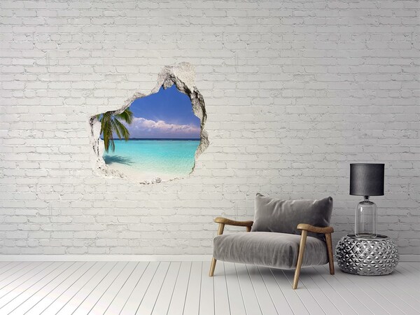 Hole in the wall decal Tropical beach with palm trees