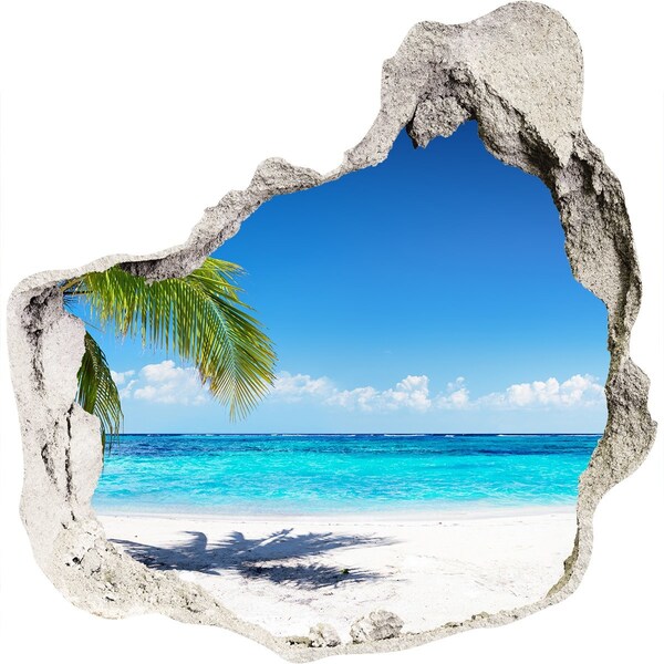 3D wall hole Tropical beach with palm trees
