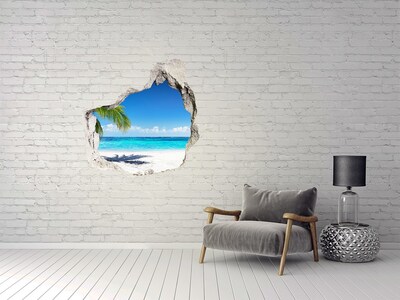 3D wall hole Tropical beach with palm trees