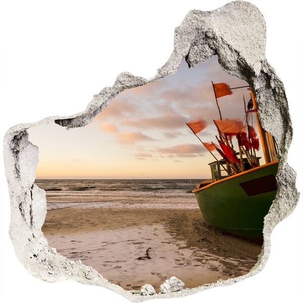 Hole wall sticker A bay with a fishing boat