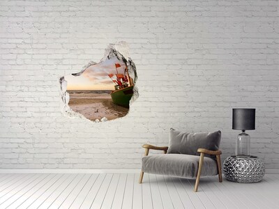 Hole wall sticker Fishing boat beach