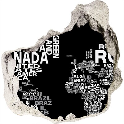 Hole wall sticker World map subtitles