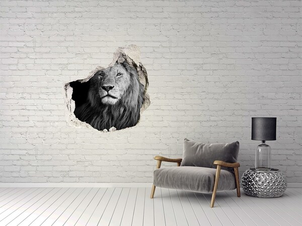 3D wall hole Lion in a hole in the wall