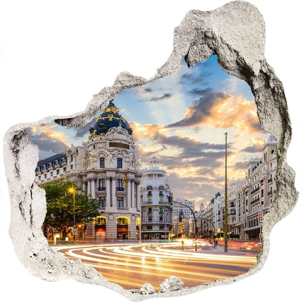 3D wall hole wallpaper The charm of Madrid at sunset
