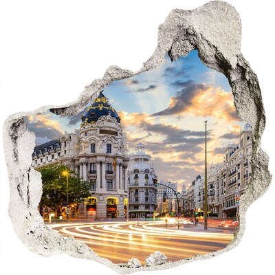 3D wall hole wallpaper The charm of Madrid at sunset