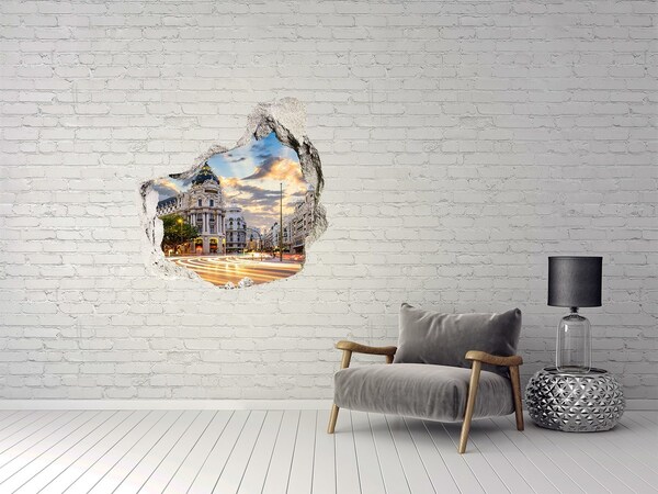 3D wall hole wallpaper The charm of Madrid at sunset