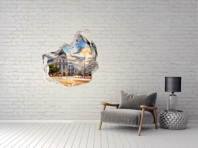 3D wall hole wallpaper The charm of Madrid at sunset