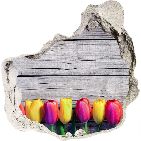 Hole in the wall decal Tulips on wood