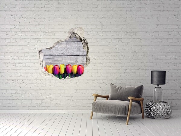 Hole in the wall decal Tulips on wood