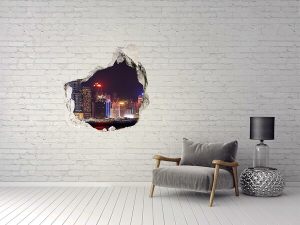 Hole in the wall decal Night panorama of the city