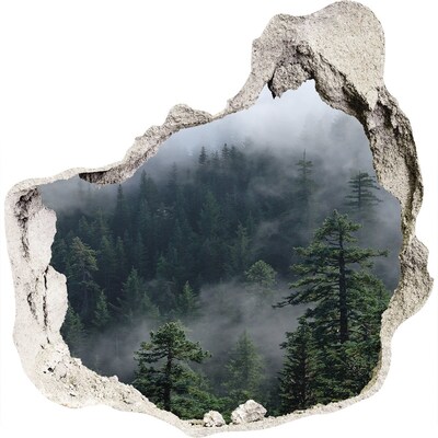 Hole in the wall sticker Green forest in the clouds
