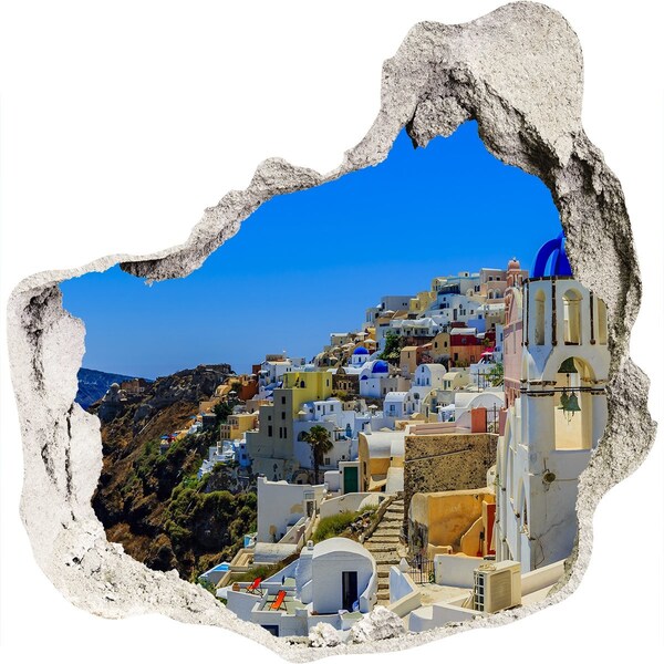 3D wall hole wallpaper Santorini in the sunlight